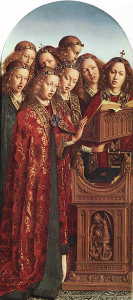 EYCK, Jan van The Ghent Altarpiece: Singing Angels